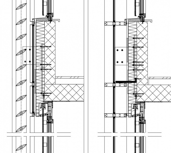 <p><em>Détails de façade avec peau rideau extérieure</em></p>